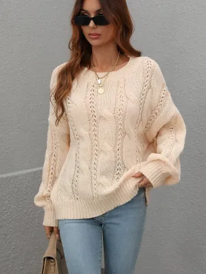 Autumn Winter Sweaters Twisted String Solid Color Loose-Fitting Plus Size round Neck Knitted Sweater for Women
