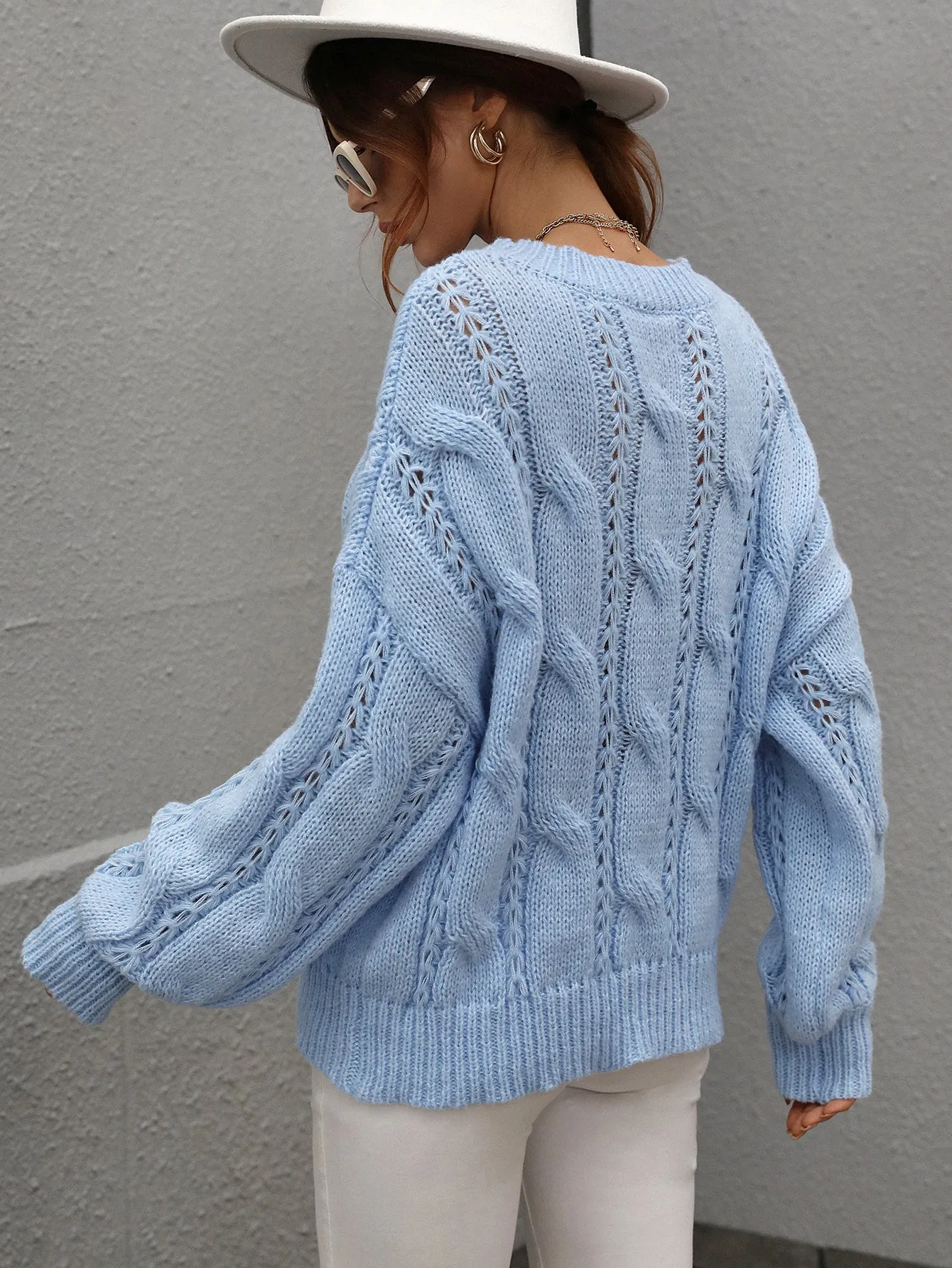 Autumn Winter Sweaters Twisted String Solid Color Loose-Fitting Plus Size round Neck Knitted Sweater for Women