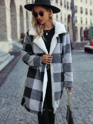 BerriesJam - Buttonless Plaid Reversible Velvet Casual Coat