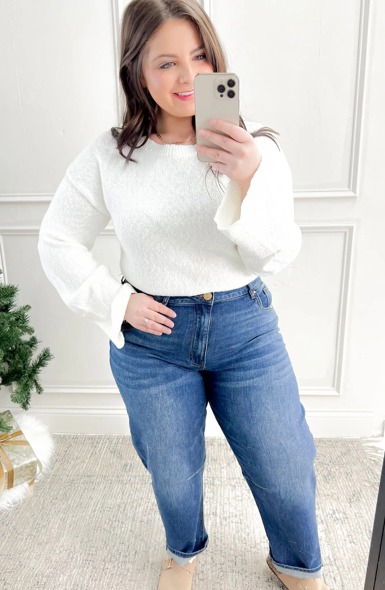 Cream Textured Knit Sweater