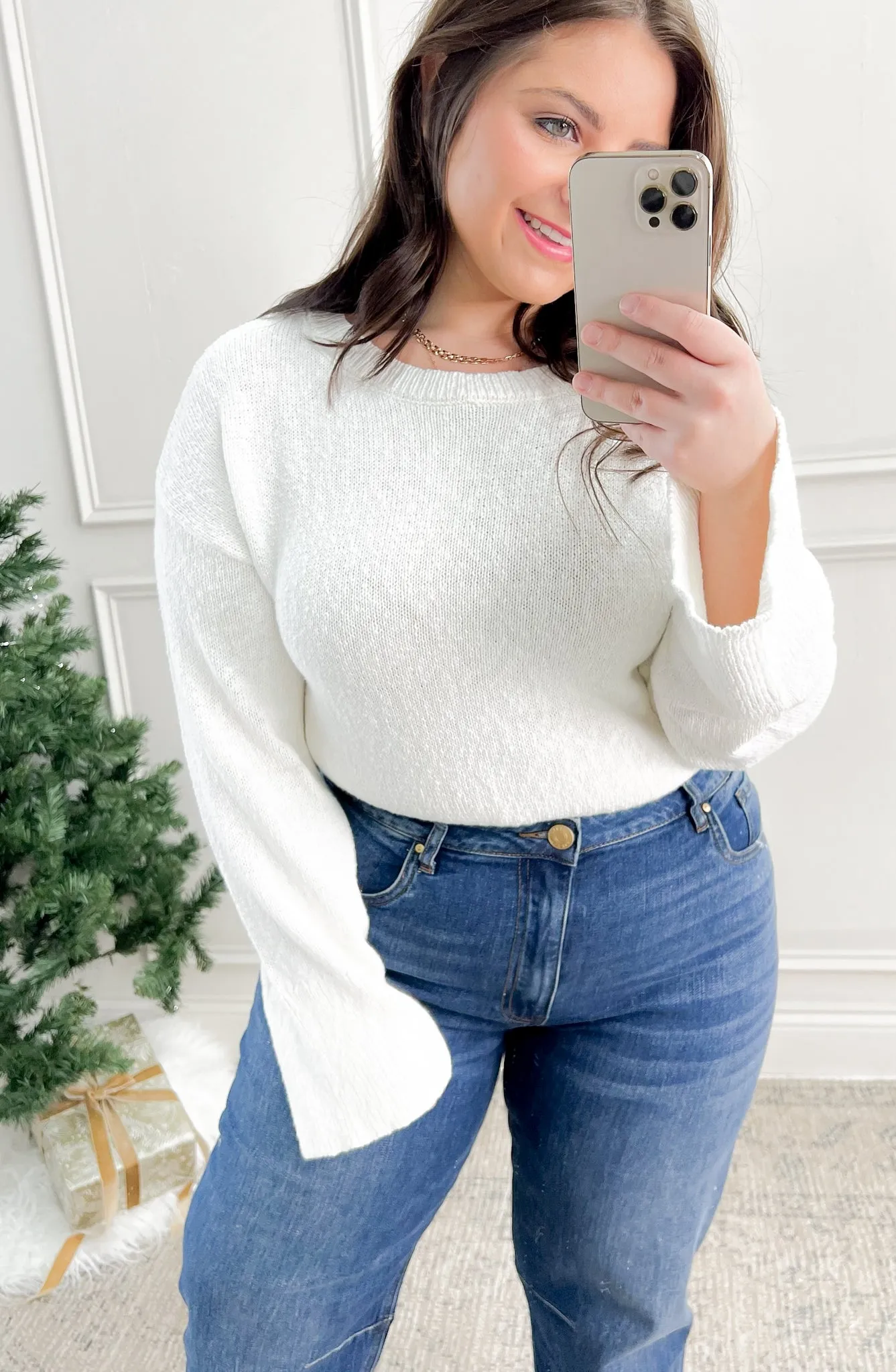 Cream Textured Knit Sweater