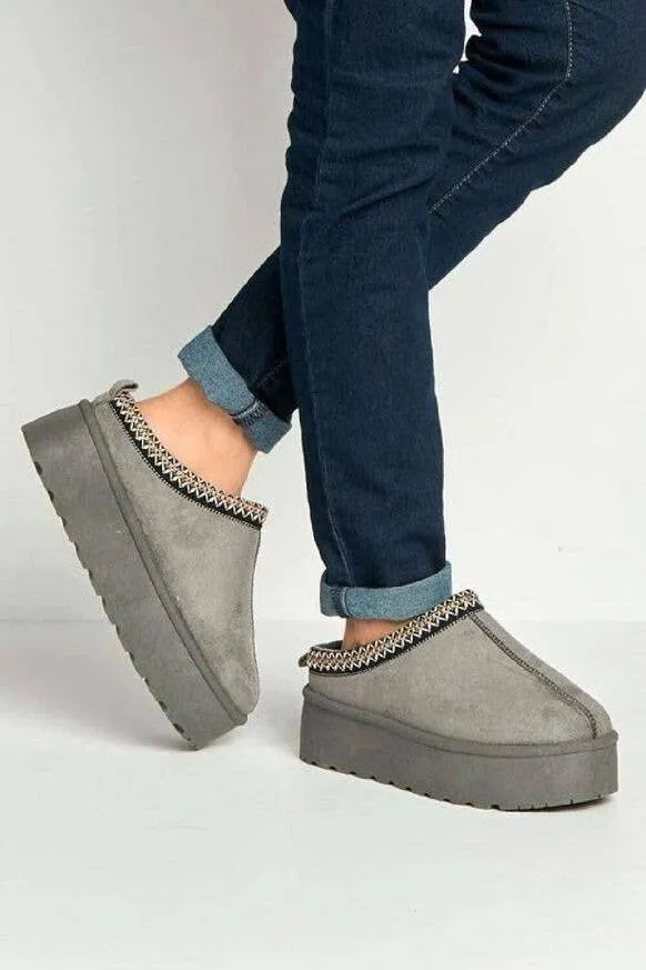 FAUX FUR PLATFOM SLIPPERS COZY FLUFFY ANKLE BOOTS