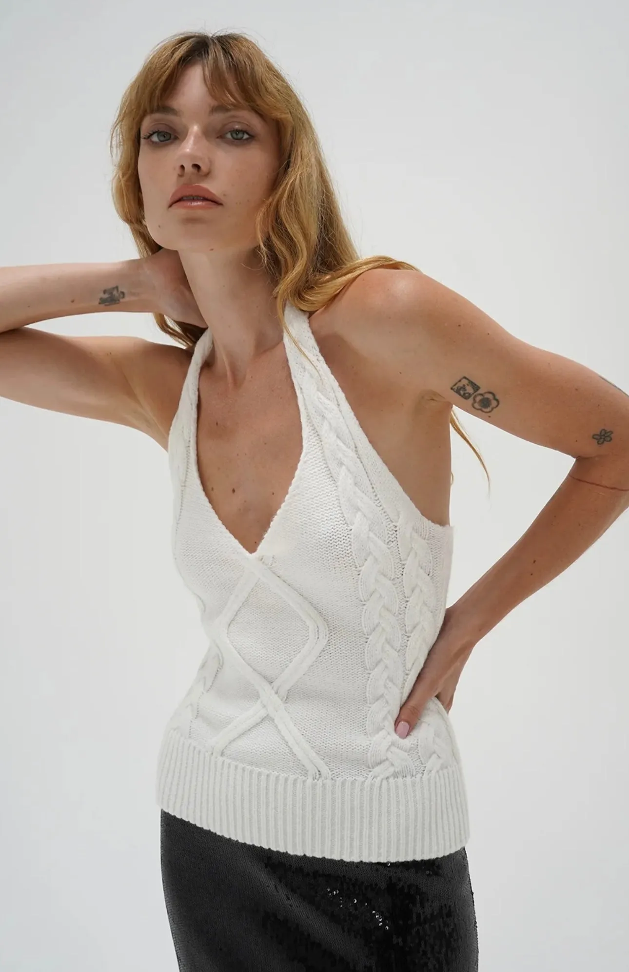 HOLLIS CABLE KNIT HALTER TOP