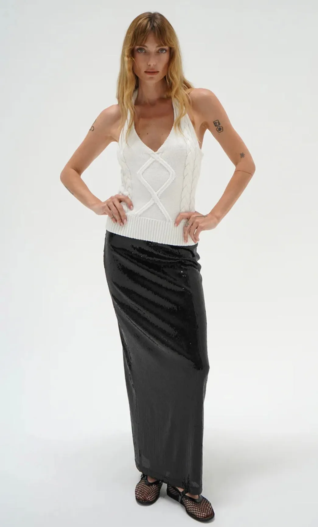 HOLLIS CABLE KNIT HALTER TOP