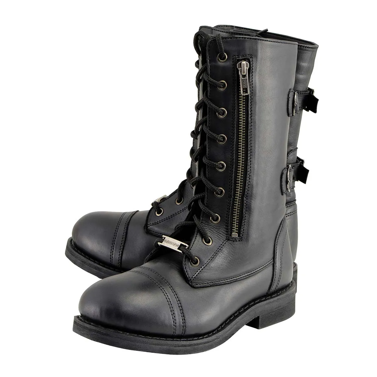 Milwaukee Leather MBL9369 Women's Graze Black Leather Lace-Up Boots with Zipper Pocket