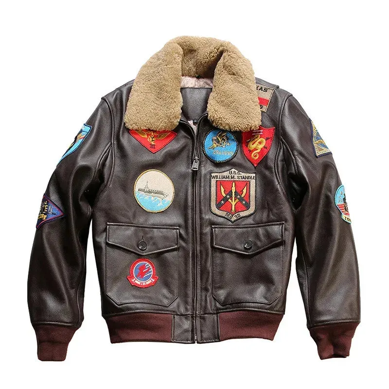 New Men TOP GUN Pilot Genuine Leather Jacket Fashion 17 mark G1 pilot jacket Wool Collar Cowhide Winter Coats