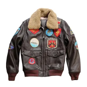 New Men TOP GUN Pilot Genuine Leather Jacket Fashion 17 mark G1 pilot jacket Wool Collar Cowhide Winter Coats