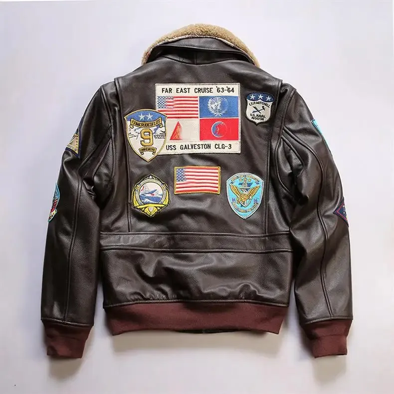 New Men TOP GUN Pilot Genuine Leather Jacket Fashion 17 mark G1 pilot jacket Wool Collar Cowhide Winter Coats