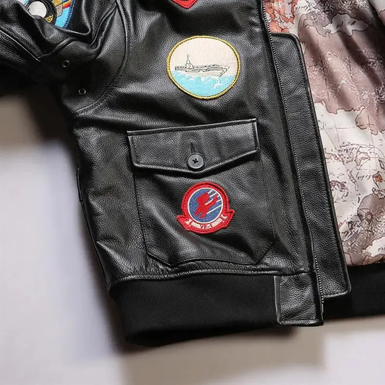 New Men TOP GUN Pilot Genuine Leather Jacket Fashion 17 mark G1 pilot jacket Wool Collar Cowhide Winter Coats