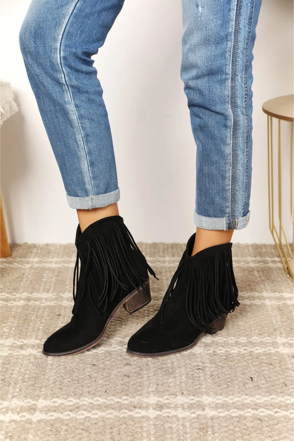 On The Fringe Cowboy Western Ankle Boots in Black