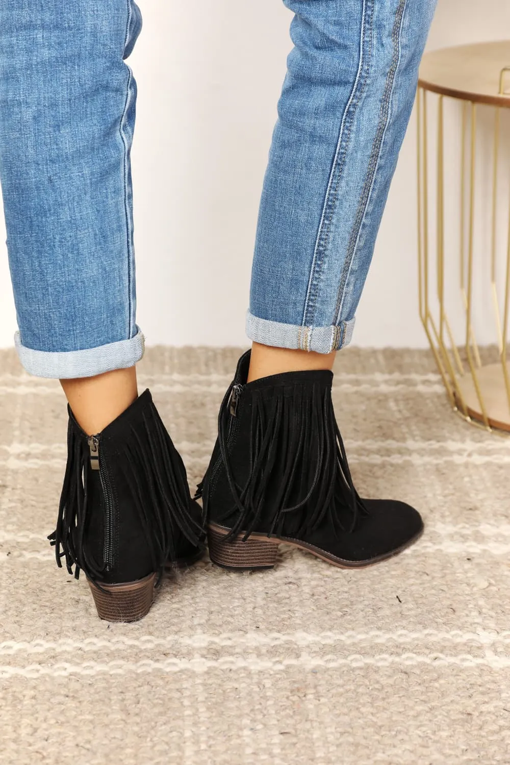 On The Fringe Cowboy Western Ankle Boots in Black