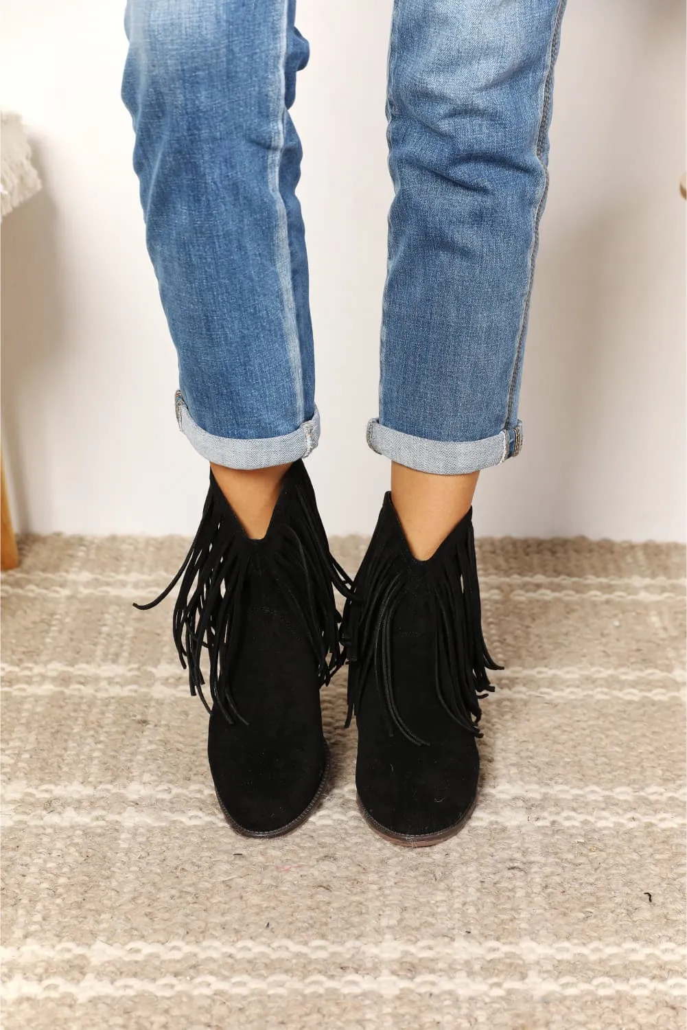 On The Fringe Cowboy Western Ankle Boots in Black