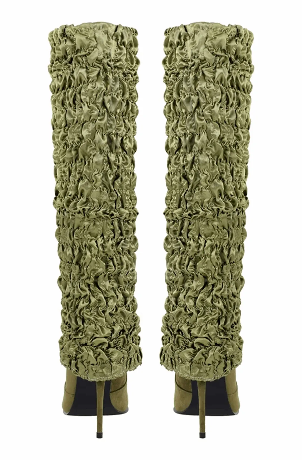 Pleated fold over knee high boots