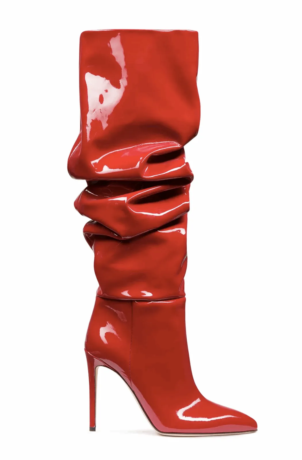 Pleated patent leather boots