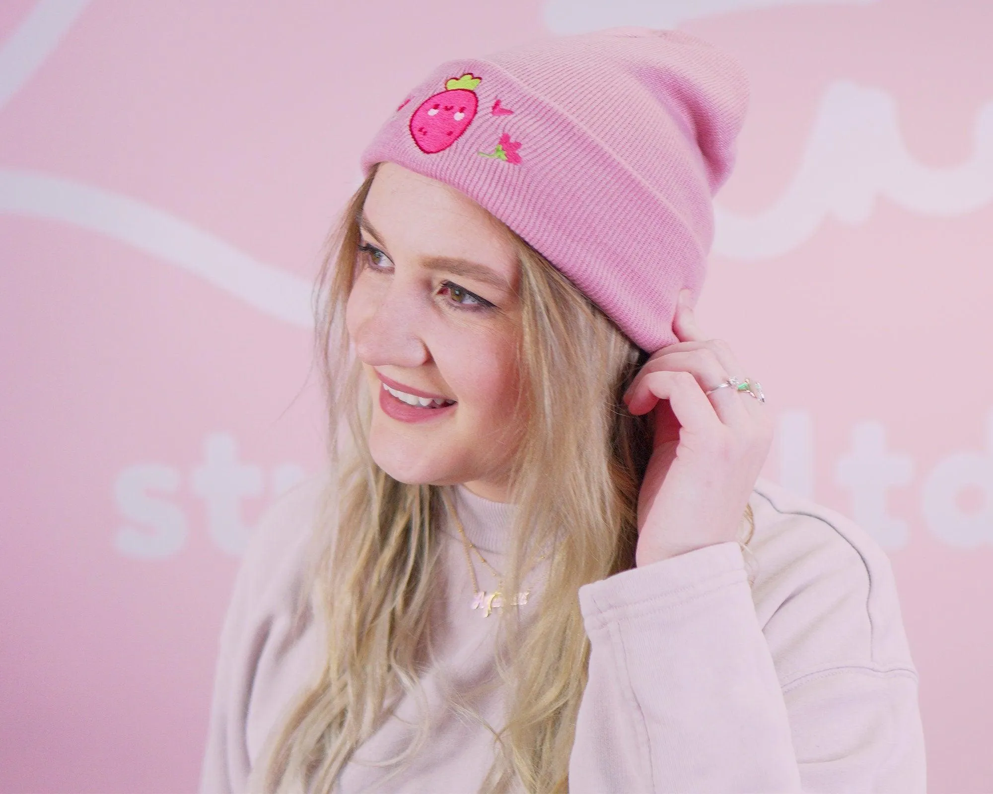 Strawberry Beanie 🍓 | Cute Pink Beanie Hat | Kawaii Fruit Beanie | Soft Knit Winter Hat