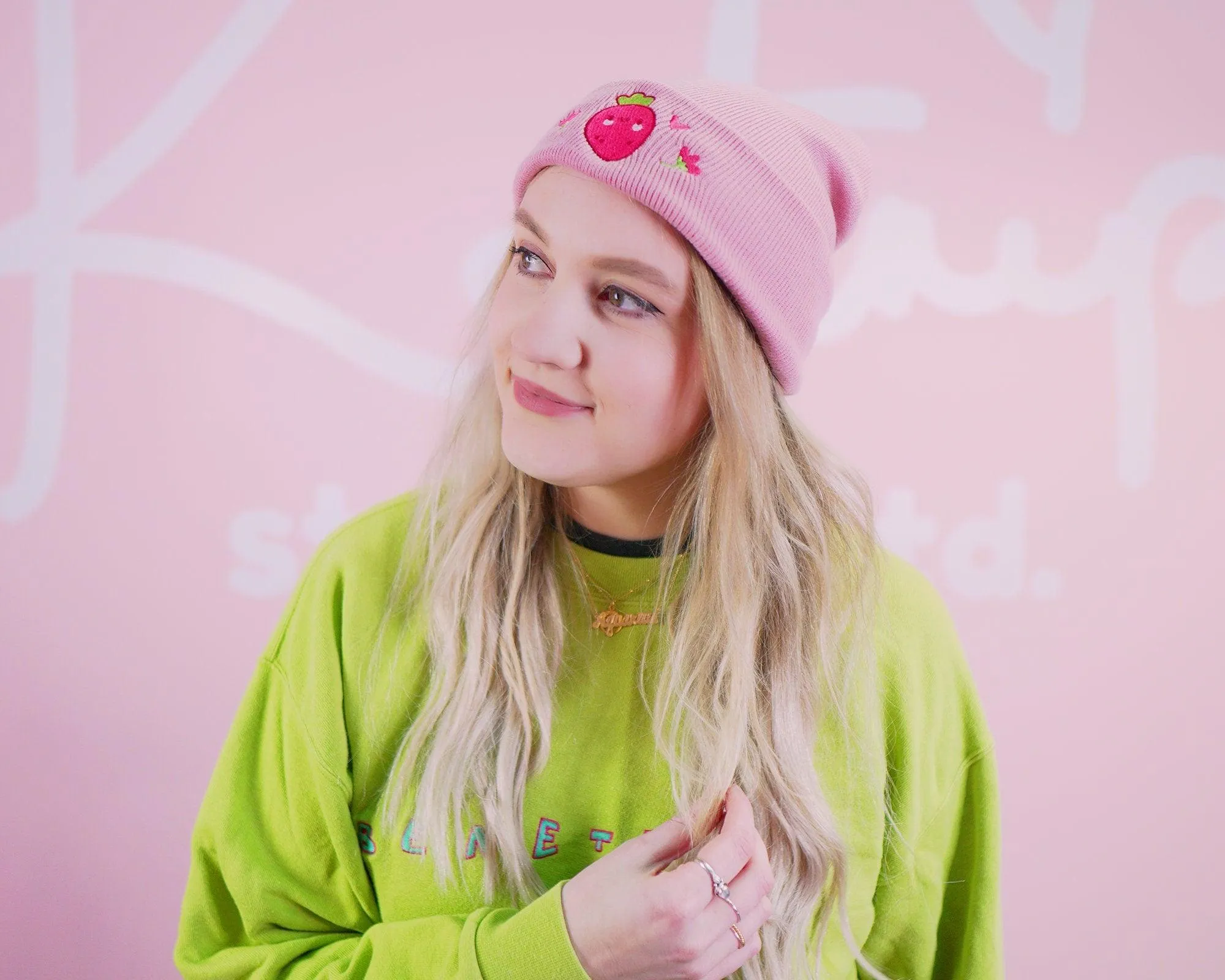 Strawberry Beanie 🍓 | Cute Pink Beanie Hat | Kawaii Fruit Beanie | Soft Knit Winter Hat